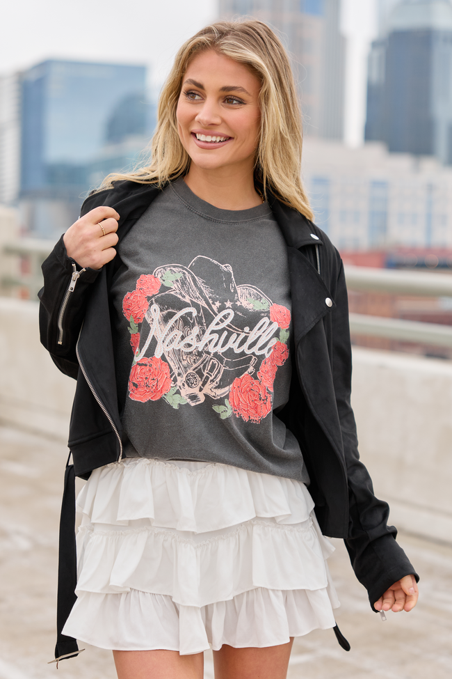 Nashville Vintage Rose Dark Grey Graphic Tee