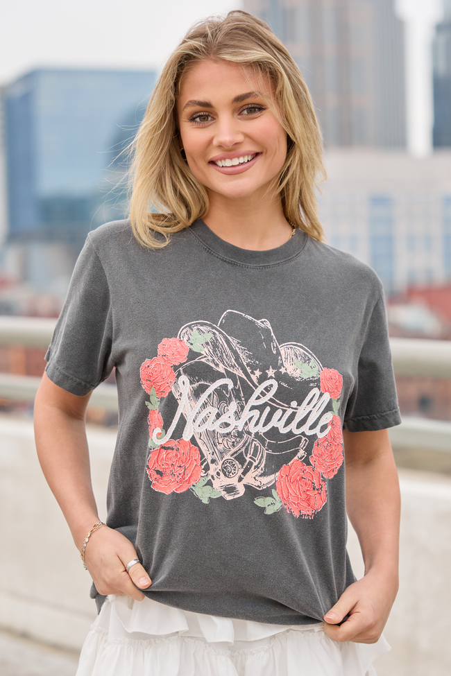 Nashville Vintage Rose Dark Grey Graphic Tee