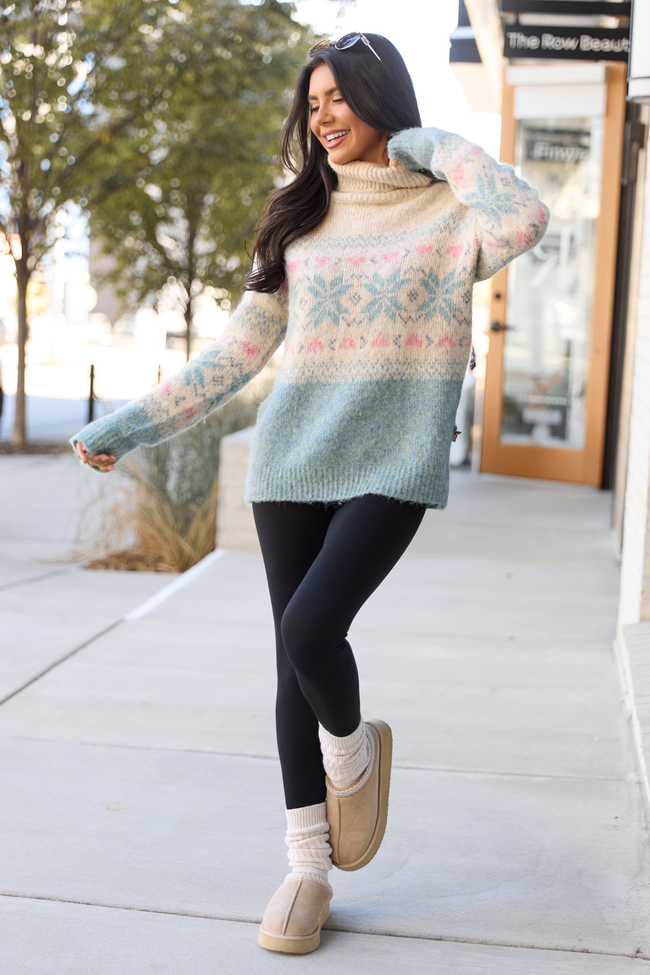 Collin Pink And Blue Fair Isle Turtleneck Sweater