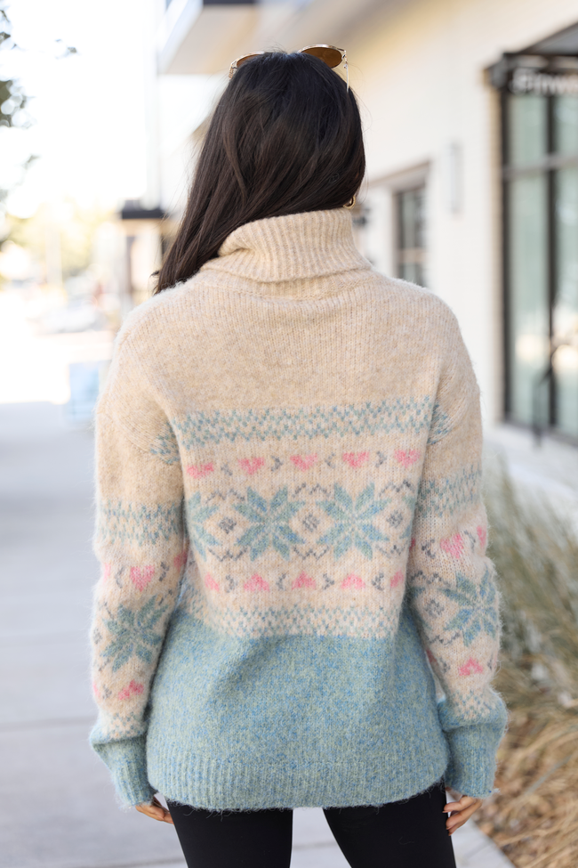 Collin Pink And Blue Fair Isle Turtleneck Sweater