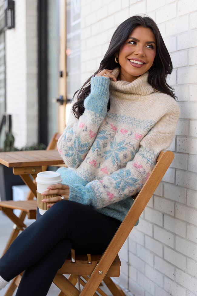 Collin Pink And Blue Fair Isle Turtleneck Sweater