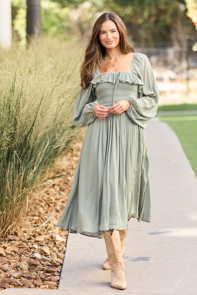 Summer Olive Smocked Maxi Dress