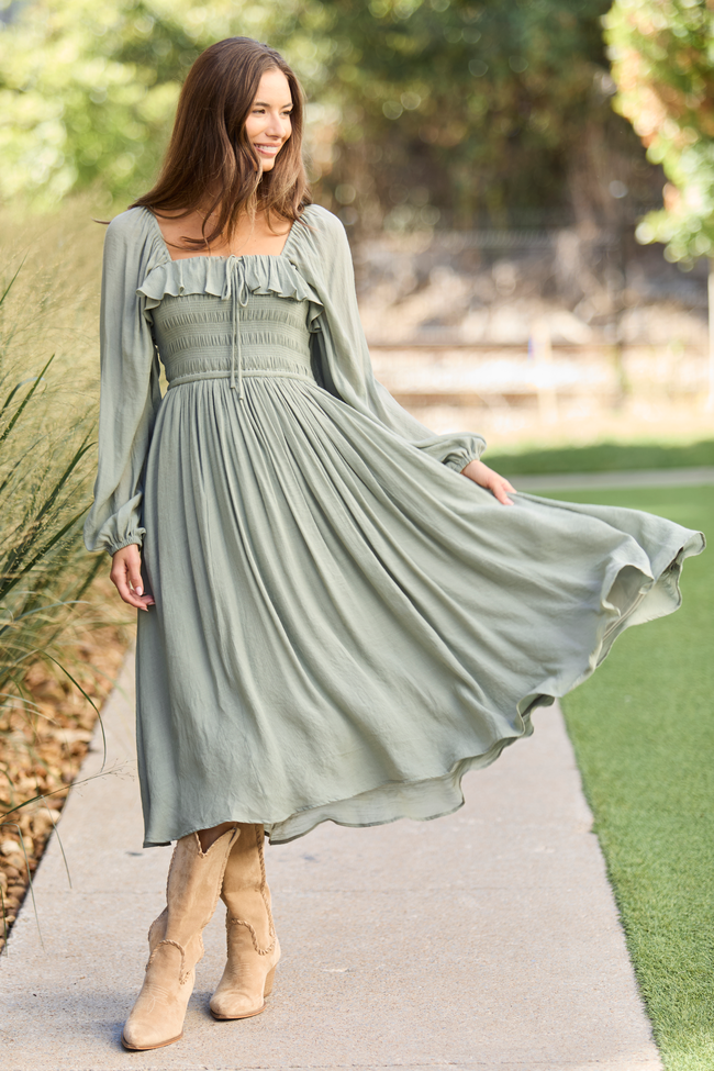 Summer Olive Smocked Maxi Dress