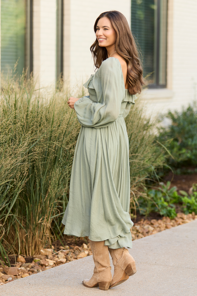Summer Olive Smocked Maxi Dress