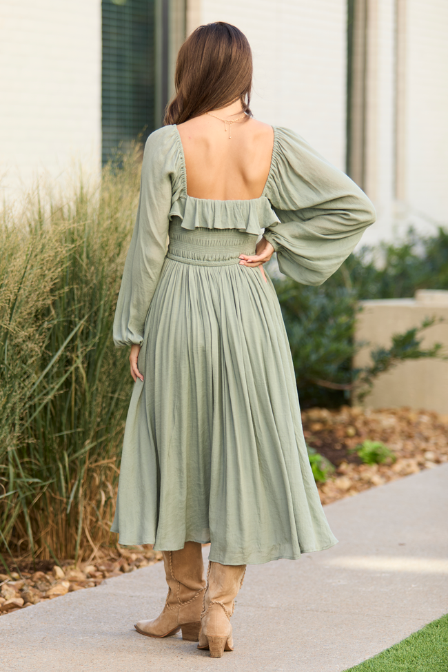Summer Olive Smocked Maxi Dress