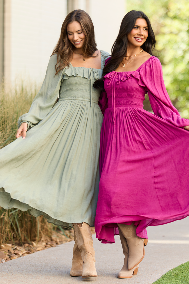 Summer Olive Smocked Maxi Dress