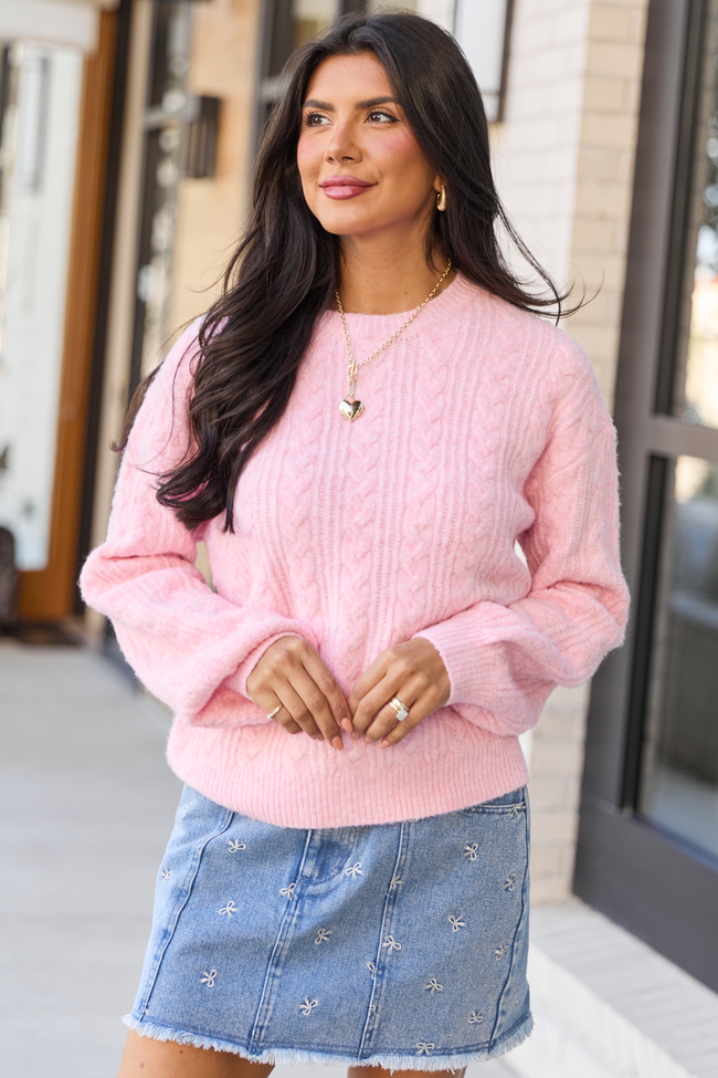 Sherri Light Pink Cable Knit Sweater