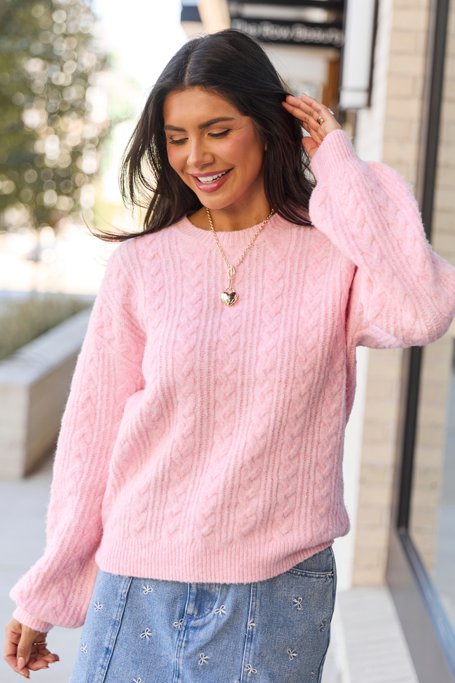 Sherri Light Pink Cable Knit Sweater