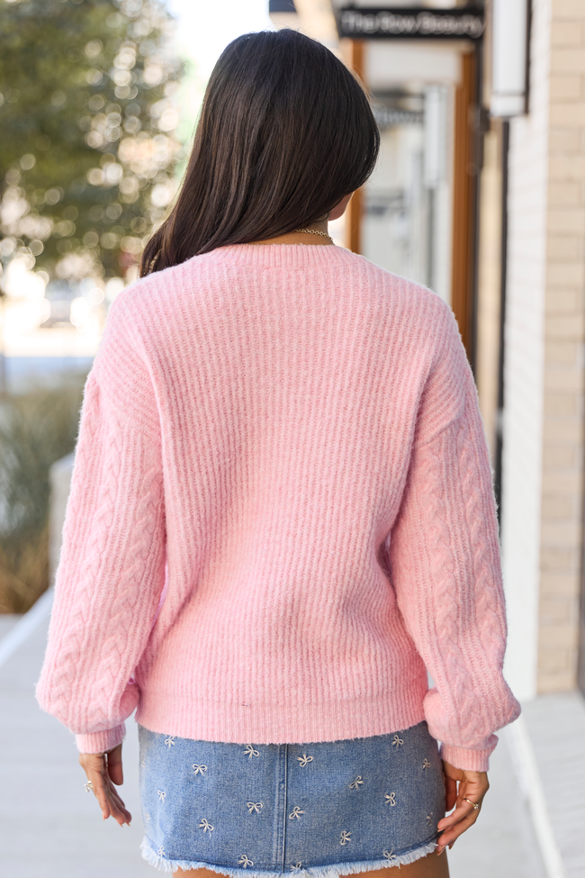 Sherri Light Pink Cable Knit Sweater