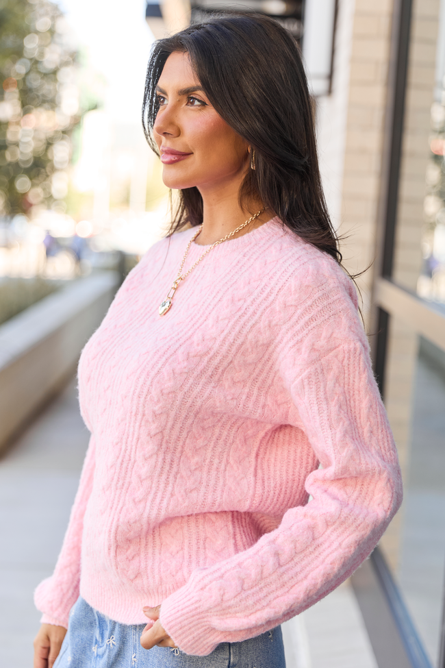 Sherri Light Pink Cable Knit Sweater
