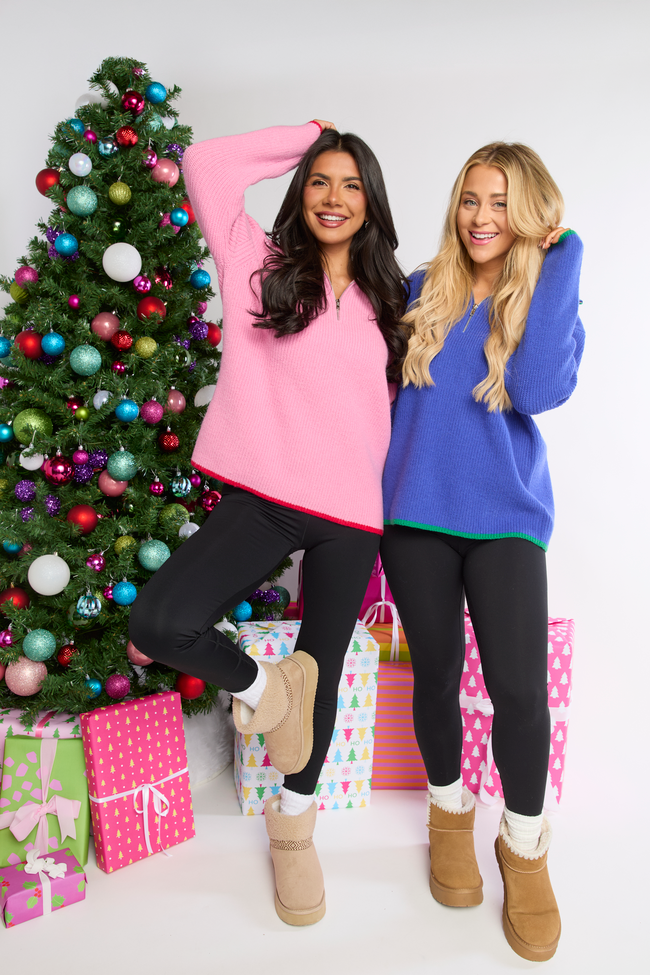 Mandi Pink With Red Trim Half Zip Pullover