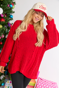 Ashten Red Chenille Cable Knit Oversized Sweater