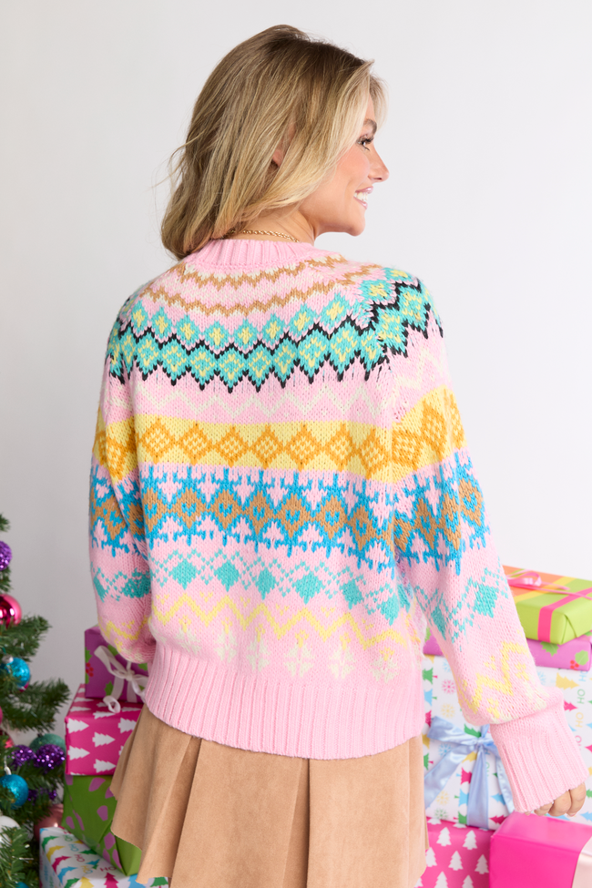 Chloe Pink Multi Color Fair Isle Sweater