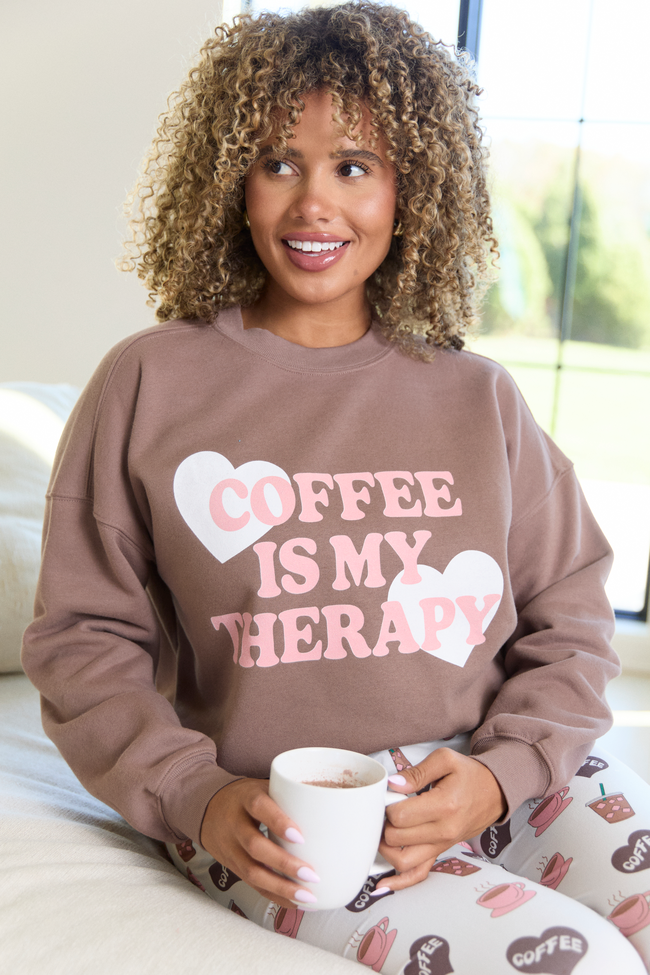 Coffee Is My Therapy Mocha Graphic Sweatshirt