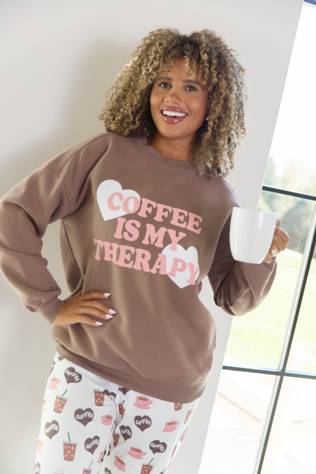 Coffee Is My Therapy Mocha Graphic Sweatshirt