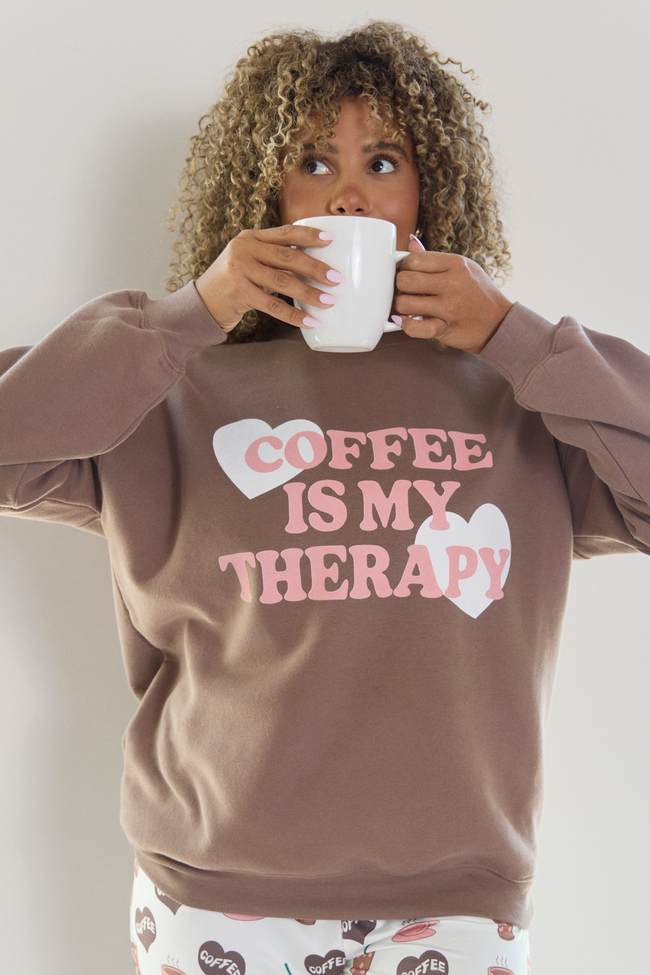 Coffee Is My Therapy Mocha Graphic Sweatshirt