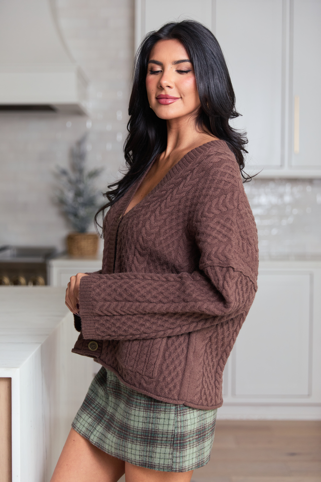 Pippa Brown Cable Knit Cardigan