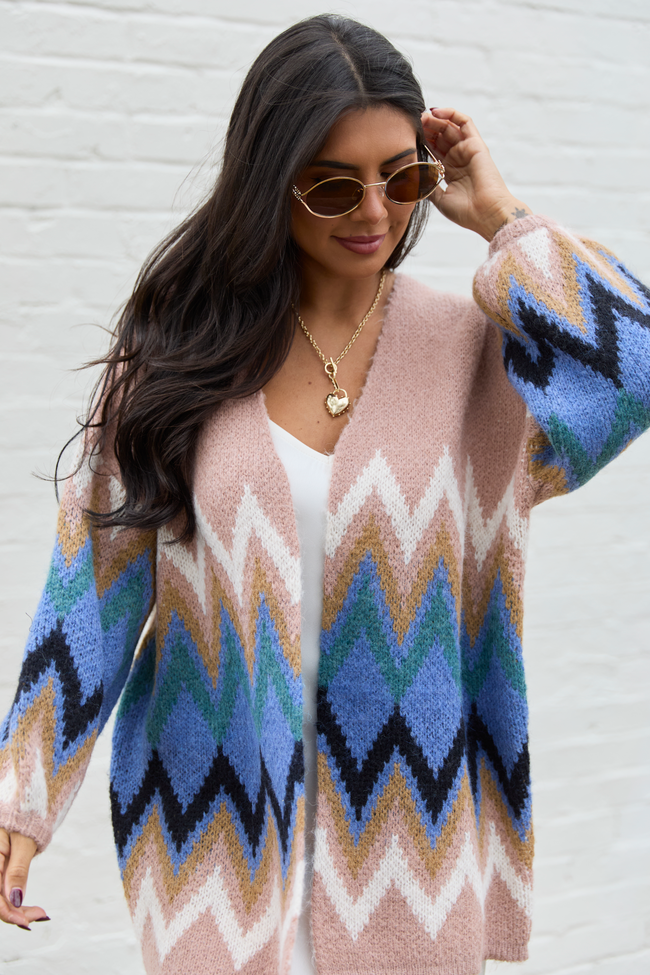 Lowen Brown And Blue Zig Zag Stripe Cardigan