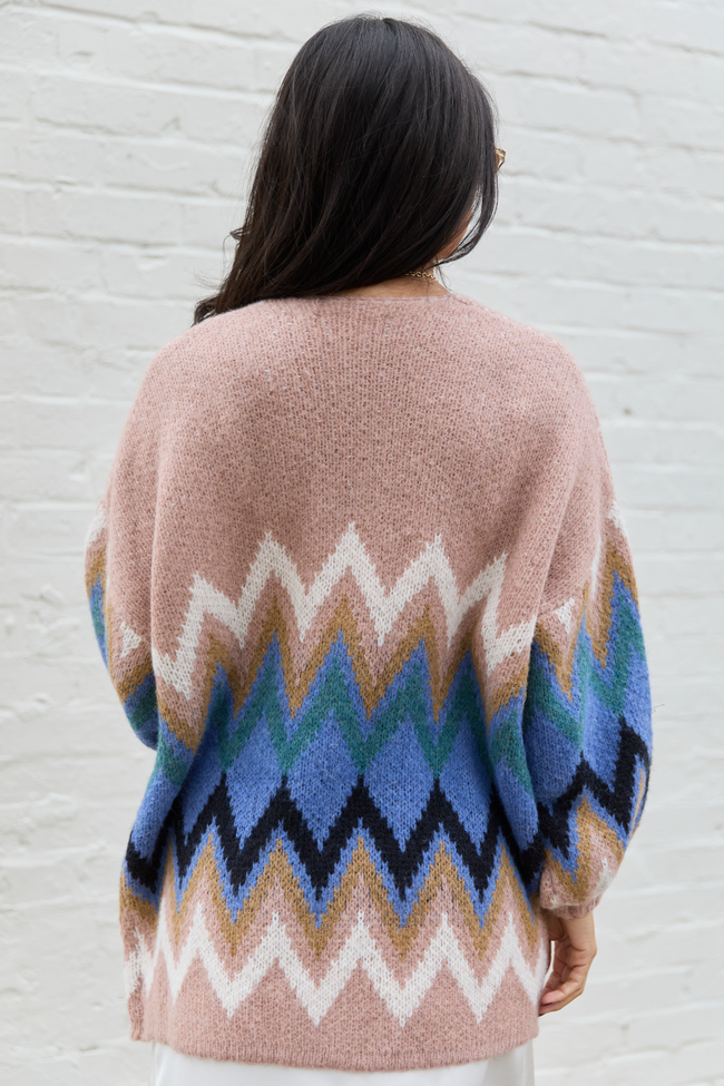 Lowen Brown And Blue Zig Zag Stripe Cardigan