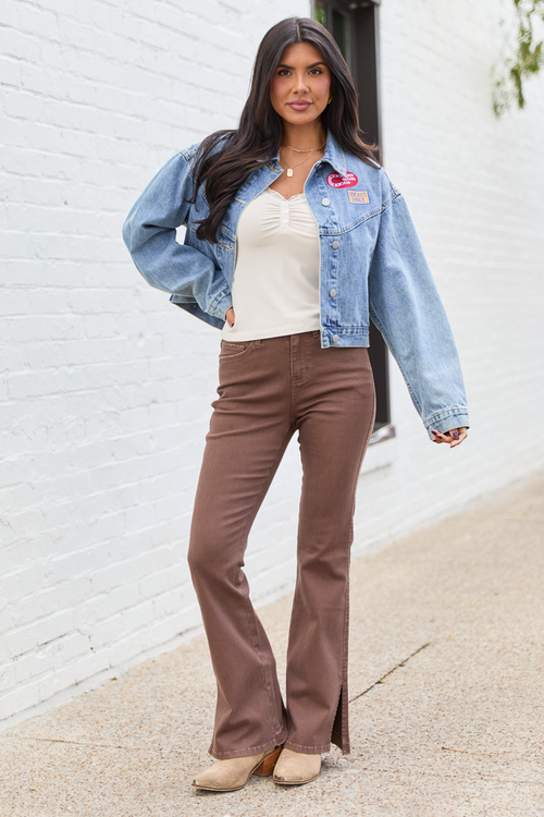 Amity Beige Long Sleeve Lace Trim Top