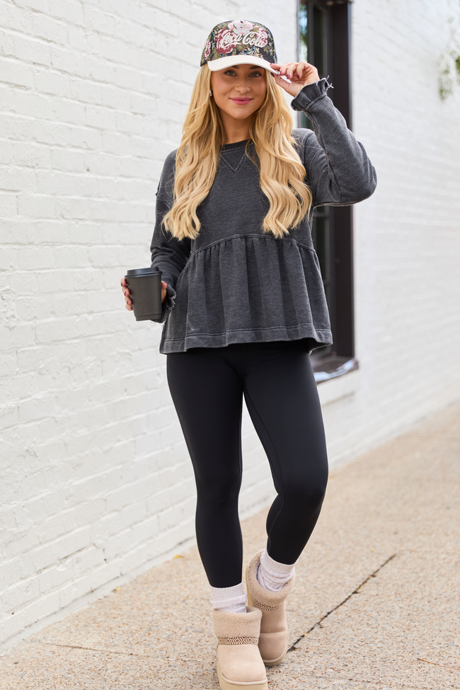 Smokey Grey Tiered Long Sleeve Top