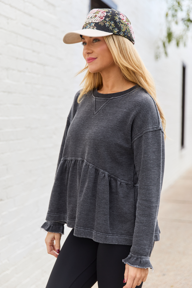 Smokey Grey Tiered Long Sleeve Top