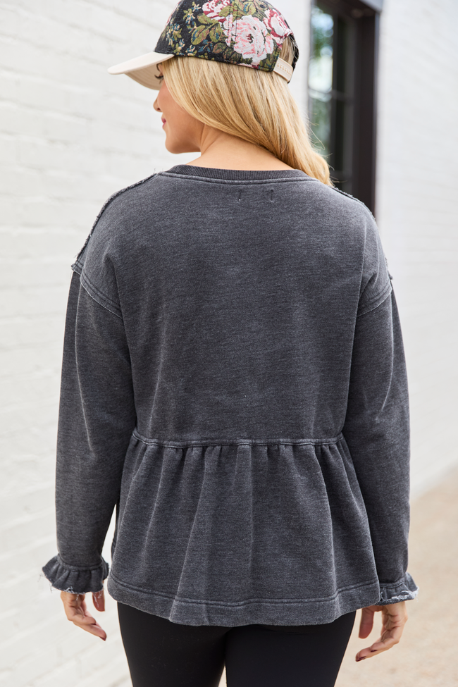 Smokey Grey Tiered Long Sleeve Top