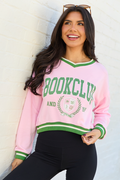 Book Club Pink and Green Cropped Graphic Sweatshirt