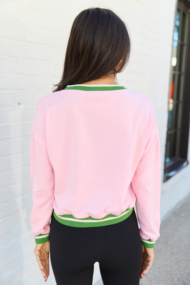Book Club Pink and Green Cropped Graphic Sweatshirt