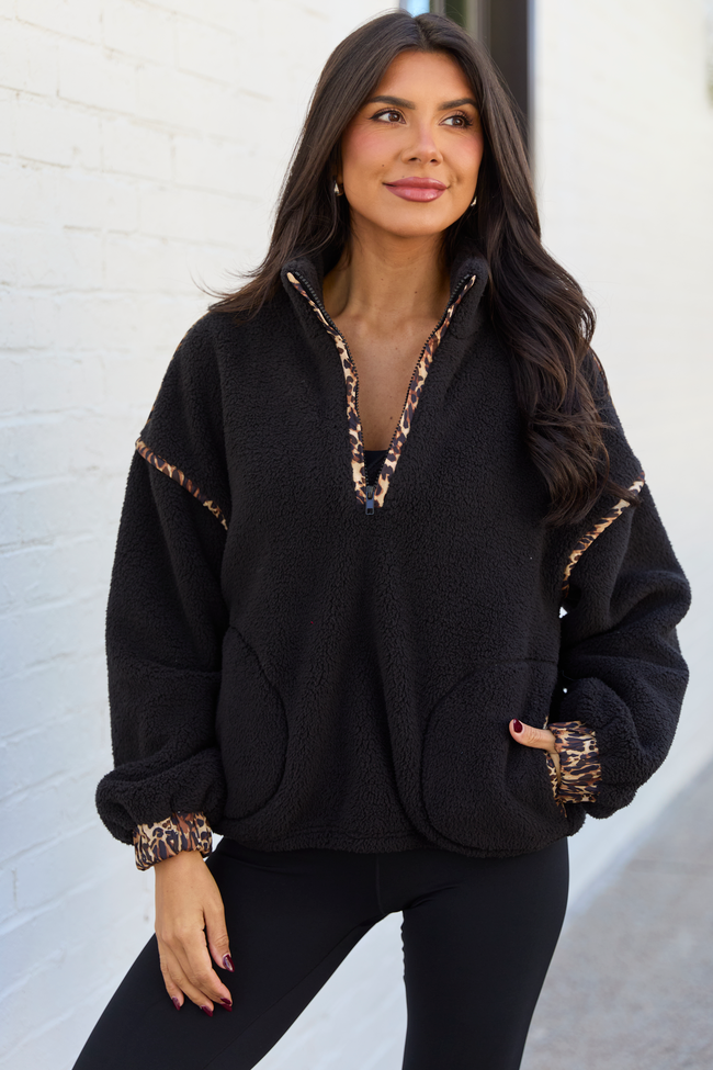 Lacey Black Half Zip Sherpa Pullover