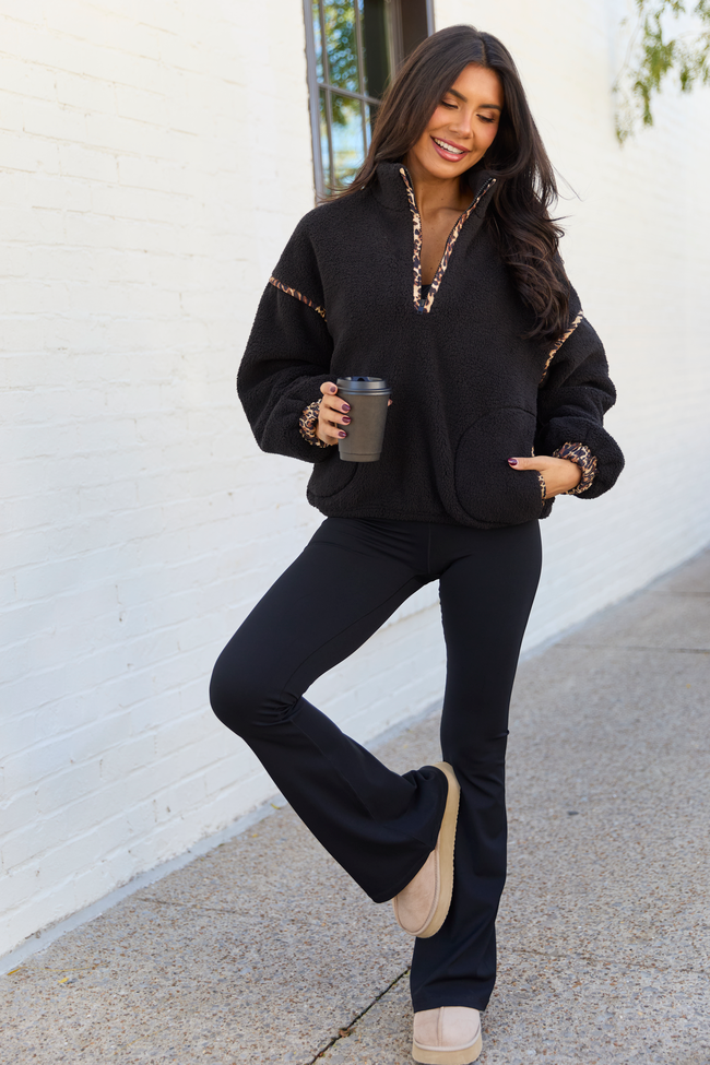 Lacey Black Half Zip Sherpa Pullover
