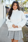 Vivienne Winter White Cable Knit Turtleneck Sweater