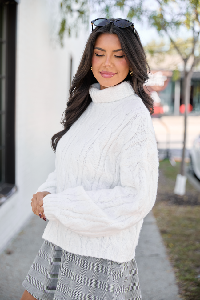 Vivienne Winter White Cable Knit Turtleneck Sweater