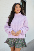 Vivienne Lilac Cable Knit Turtleneck Sweater