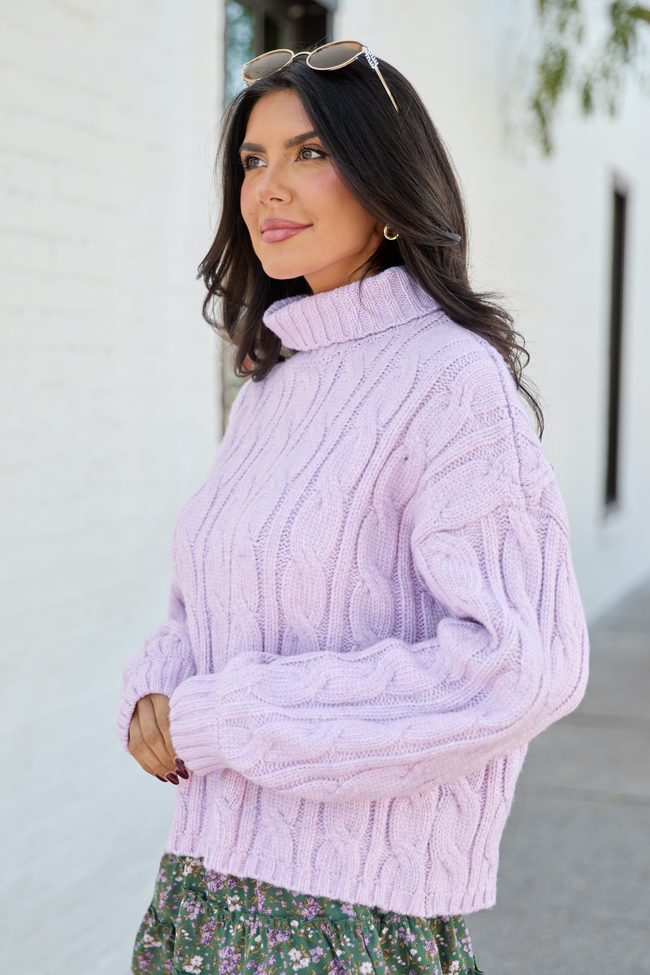 Vivienne Lilac Cable Knit Turtleneck Sweater