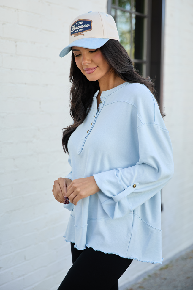 Dorie Baby Blue Oversized Henley