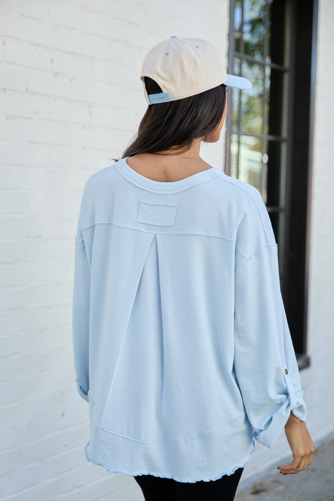 Dorie Baby Blue Oversized Henley