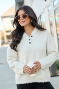 Leona Ivory Hooded Buttoned Sweater