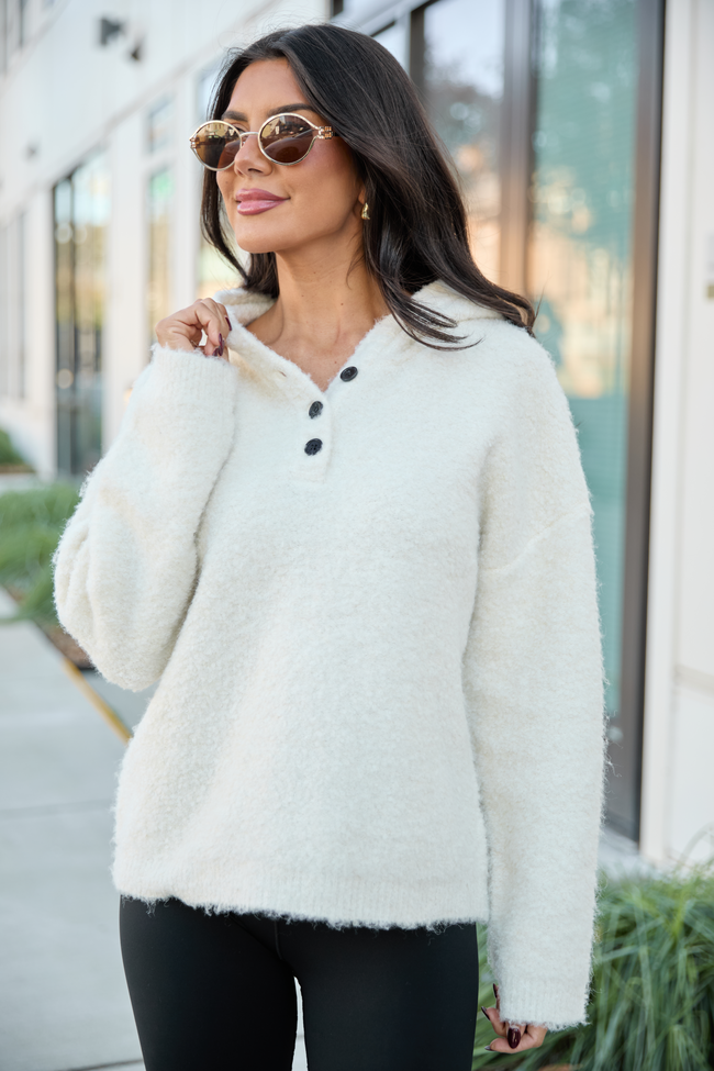 Leona Ivory Hooded Buttoned Sweater