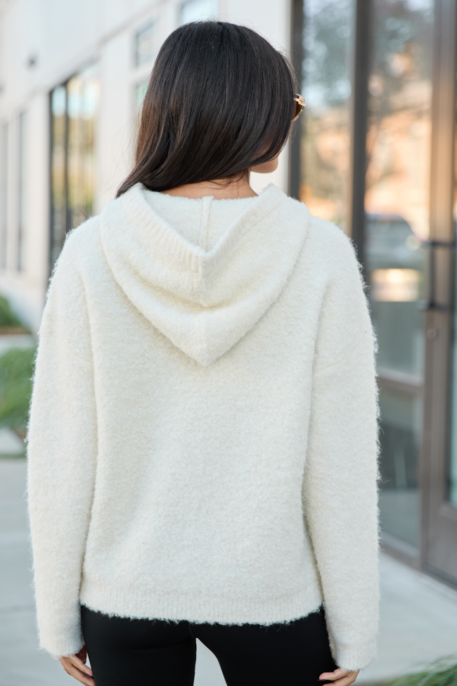 Leona Ivory Hooded Buttoned Sweater