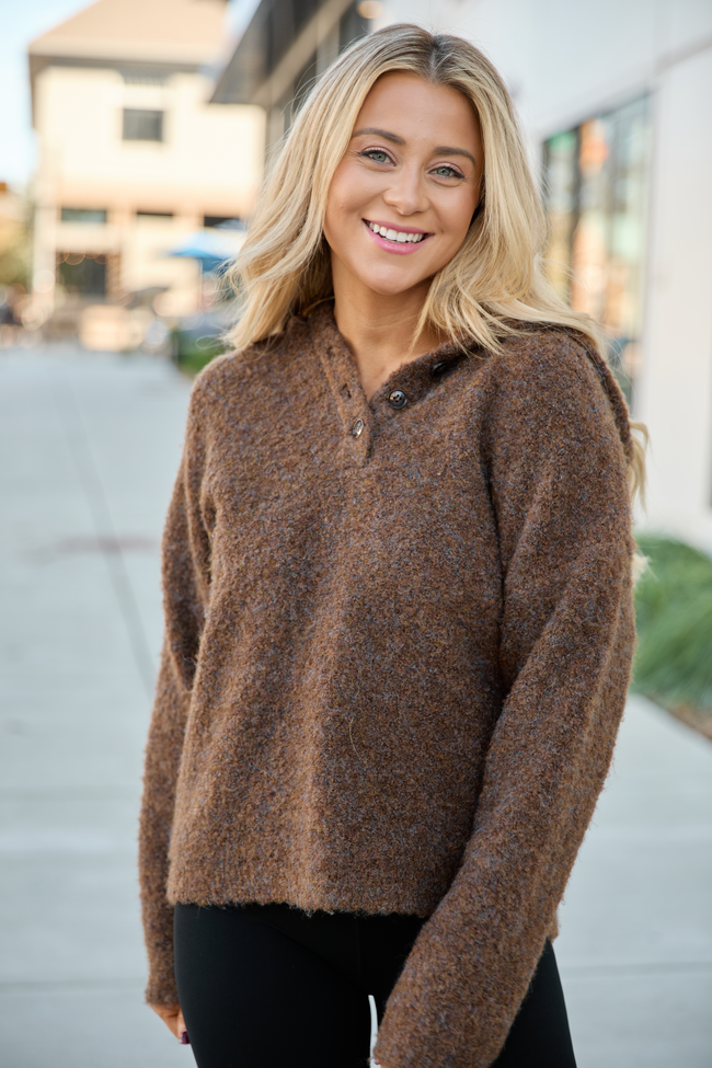Leona Brown Hooded Buttoned Sweater