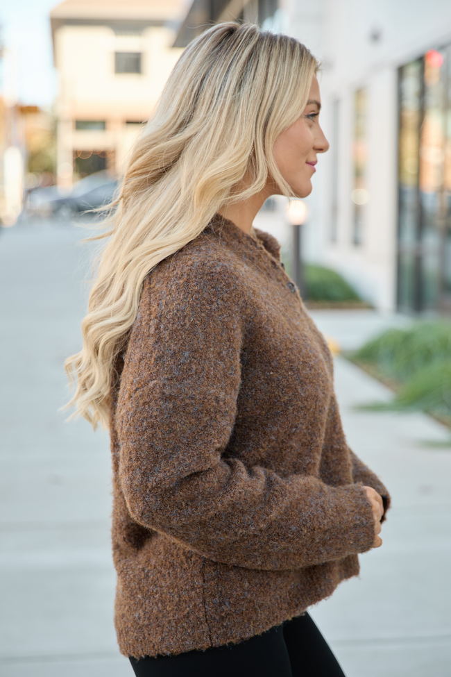 Leona Brown Hooded Buttoned Sweater