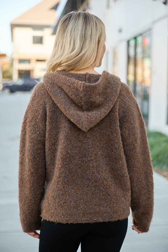 Leona Brown Hooded Buttoned Sweater