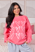Sketched Hearts Light Red Graphic Sweatshirt