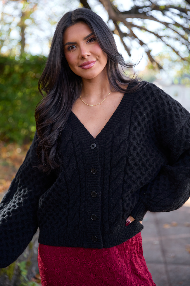 Louisa Black Cable Knit Cardigan