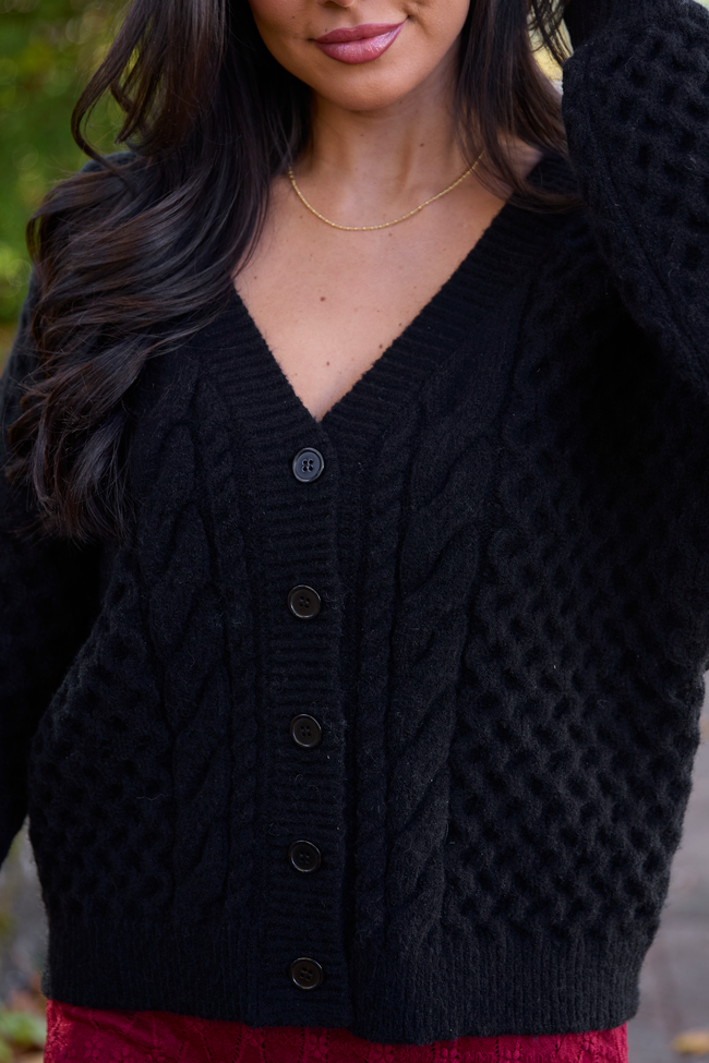 Louisa Black Cable Knit Cardigan