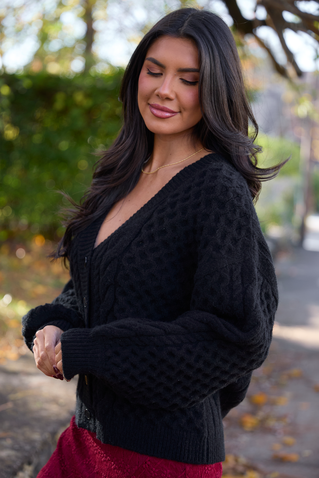 Louisa Black Cable Knit Cardigan