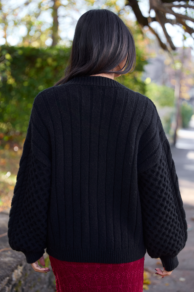 Louisa Black Cable Knit Cardigan