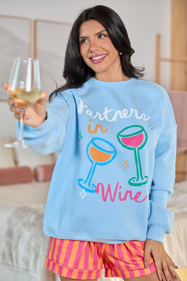 Partners in Wine Light Blue Graphic Sweatshirt