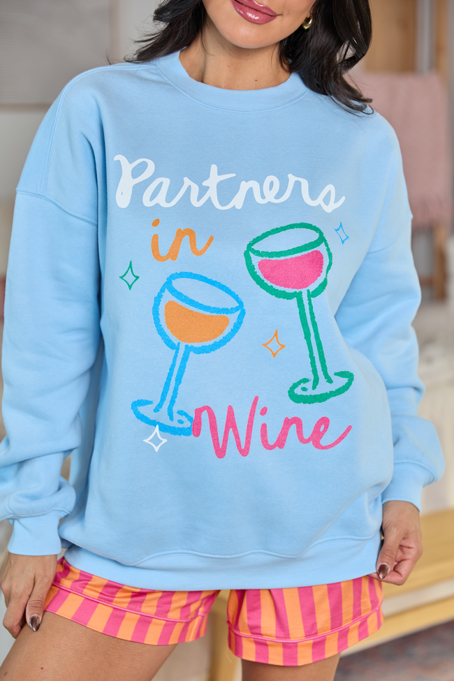 Partners in Wine Light Blue Graphic Sweatshirt